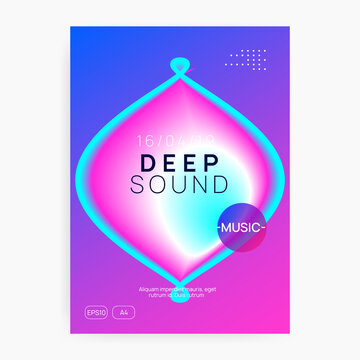 House Event. Jazz Dance Poster. Techno And Concert Design. Linear Glitch For Set. Futuristic Background For Cover Shape. Purple And Blue House Event