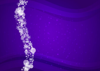 Snow frame with ultraviolet snowflakes. New Year frosty backdrop. Winter border for gift coupons, vouchers, ads, party events. Christmas trendy background. Holiday banner with snow frame