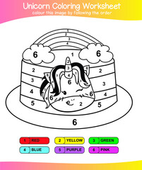 Unicorn coloring worksheet page. Coloring worksheet for preschool. Isolated outline for coloring book. Black and white image for coloring. Vector illustration.