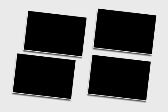 4 Rectangle photo frames in black and white colors with clean rectangular borders and elegant layout. Used as a collage template to place your pictures or photographs easily in an old classic look.