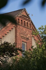 Old vintage houses in Silesia.  Remains of history. Brick constructions for workers working in ironworks.