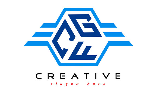 CGF three letter monogram type letter logo with wings vector template.
