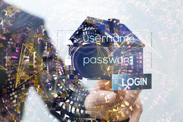 home data. Digital cyberspace with particles and Digital data network connections concept.