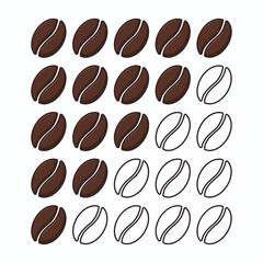 Illustration of coffee beans. Coffee roast degree and strength concept, rating or scale. Stock vector illustration. Isolated white background.