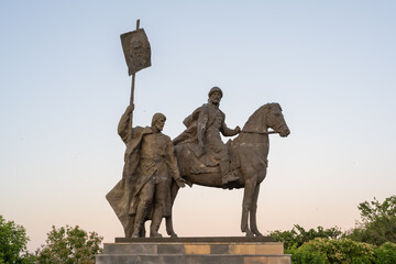 The Bogdan Khitrovo Monument in downtown Ulyanovsk. Crown Avenue. Volga Embankment.