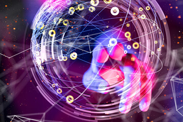 Global network. Blockchain. 3D illustration. Neural networks and artificial intelligence. Abstract