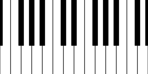 Piano keyboard seamless repeating pattern. Vector background with black and white keys. Editable template.