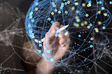 Global network. Blockchain. 3D illustration. Neural networks and artificial intelligence. Abstract