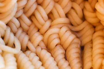 Instant noodles close-up. Spaghetti and pasta with sauce. Healthy food.