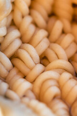 Instant noodles close-up. Spaghetti and pasta with sauce. Healthy food.