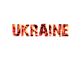 Burning font concept of military conflict Russia and Ukraine, protest, war, the struggle for democracy and freedom, 3D illustration font on isolated Background.