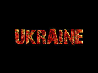 Burning font concept of military conflict Russia and Ukraine, protest, war, the struggle for democracy and freedom, 3D illustration font on isolated Background.