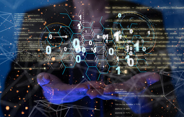 Neural network 3D illustration. Big data and cybersecurity
