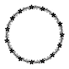 Black round vector flower wreath for wedding invitations and graphic design