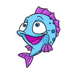 Beautiful blue fish animal illustration cartoon character isolated