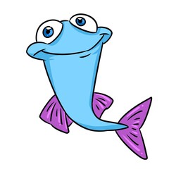 Blue fish funny animal illustration cartoon character isolated