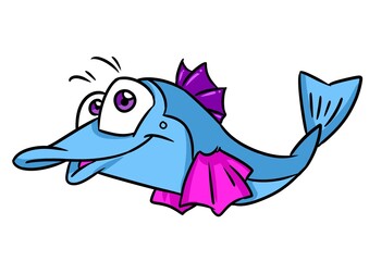 Beautiful blue fish funny animal illustration cartoon character isolated