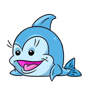 Little dolphin fish animal illustration cartoon character isolated