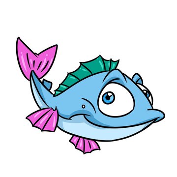 Beautiful fish swim animal look illustration cartoon character isolated