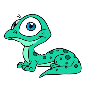 Green lizard cute beautiful reptile animal illustration cartoon character isolated