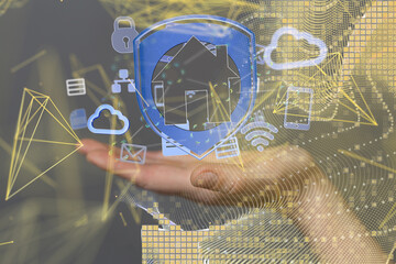 home data. Digital cyberspace with particles and Digital data network connections concept.