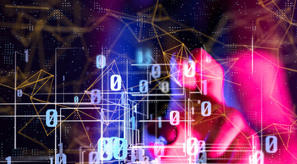 Global network. Blockchain. 3D illustration. Neural networks and artificial intelligence. Abstract