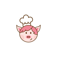 Cute Cartoon Pig Chef Logo Design. Good for kids happy cooking, restaurants, etc. vector art illustrations
