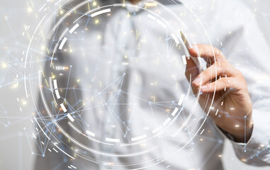 abstract lines with dots over dark background.