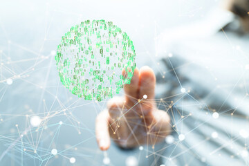Digital cyberspace with particles and Digital data network connections concept.