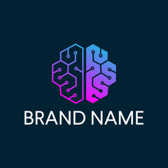 Brain Artificial Intelligence Geometric Logo design vector icon