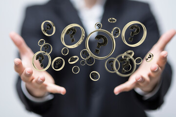 solving problem with digital question marks 3D rendering