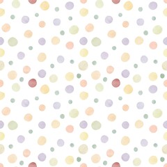 Seamless pattern with colorful polka dots. Watercolor illustration in pastel colors