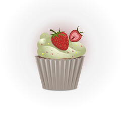 Cupcake with strawberry and cream