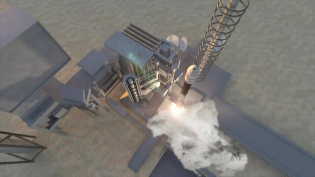 Heavy rocket launch - space rocket lift-off into space orbit with flames and smoke