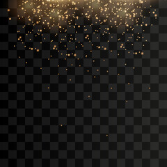 Light golden sunlight with sparkles or dust particles on a transparent background. defocused bokeh particle circle. Abstract background