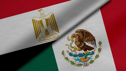 3D Rendering of two flags from Arab Republic of Egypt and United Mexican States together with fabric texture, bilateral relations, peace and conflict between countries, great for background