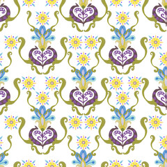 Scandinavian folk style flowers seamless repeat pattern  traditional folk art