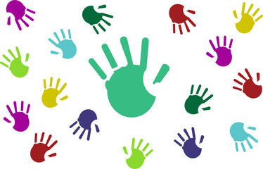 Set of colorful hand prints isolated on white background.