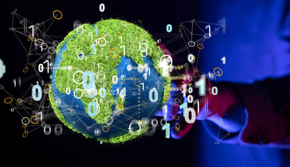 Illustration with bold world map in green color