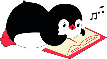 penguin with a book