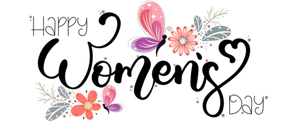 International Women's Day. Womens Day with flowers and butterflies decoration. Illustratión vector march 8th 