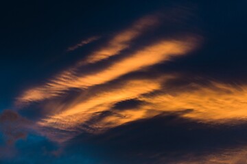 Bloody clouds, sunset, contrast and beautiful scenery, beautiful weather and life. Warm and dynamic scenery.