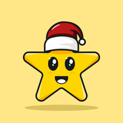 cute star wearing santa's hat drawing vector 