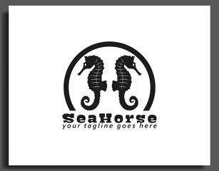 seahorse logo black circle design vector