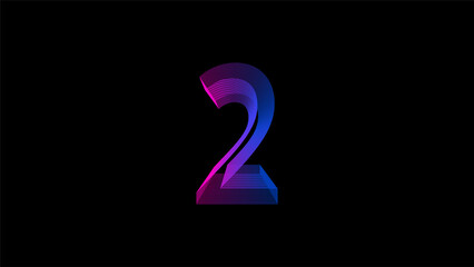 number two, double, second, digital symbol, Very Peri gradient neon light glowing in the dark. 