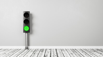 Green Traffic Light in the Room with Copy Space - obrazy, fototapety, plakaty