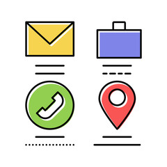 mail, business call and location color icon vector illustration