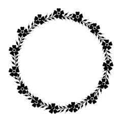 Black floral border for wedding invitations and wreath silhouette