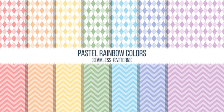 Pastel Digital Paper: pastel colored paper with chevrons polkadots stripes  checks in orange blue green Soft pastel color background