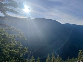 Sun Causing lens flair over Mountains